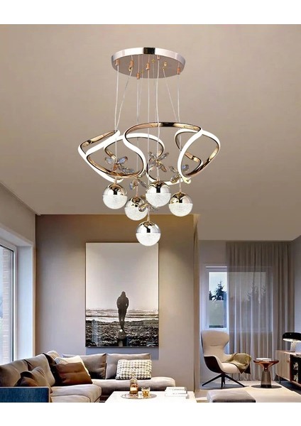 Galaksi Modern Sarkıt 5+1 Papatya Gold Ledli Sarkıt Avize