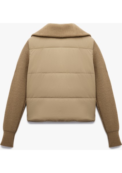 Dik Yaka Uzun Kollu Cepli Fermuarlı Su Itici Anorak Şişme Crop Ceket fırsatları