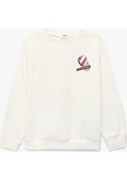 Uzun Kollu Bisiklet Yaka Baskılı Oversize Sweatshirt
