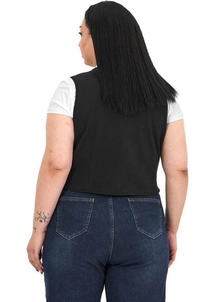 Büyük Beden Düğme Kapamalı Cep Kapaklı Astarlı Kısa Kaşe Siyah Yelek modelleri