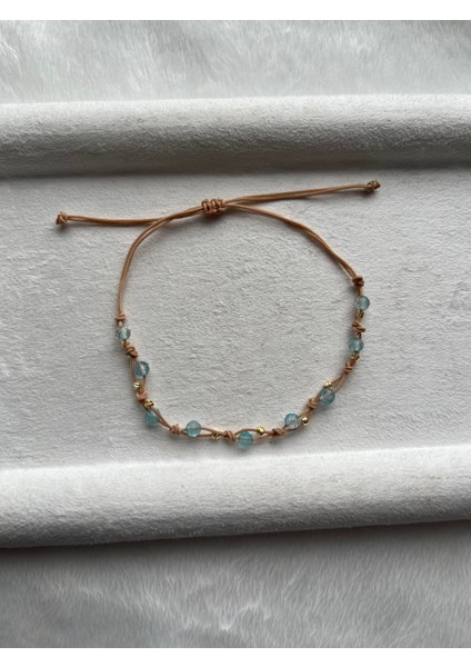 Minimal Topaz Taşı Ayarlanabilir Ip Bileklik Halhal El Yapımı