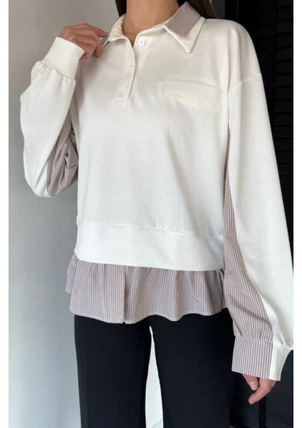 Kadın Polo Yaka Gömlek Garnili Sweatshirt P-00019010 fiyatları