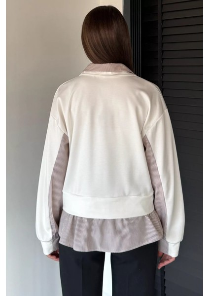 Kadın Polo Yaka Gömlek Garnili Sweatshirt P-00019010 fırsatları