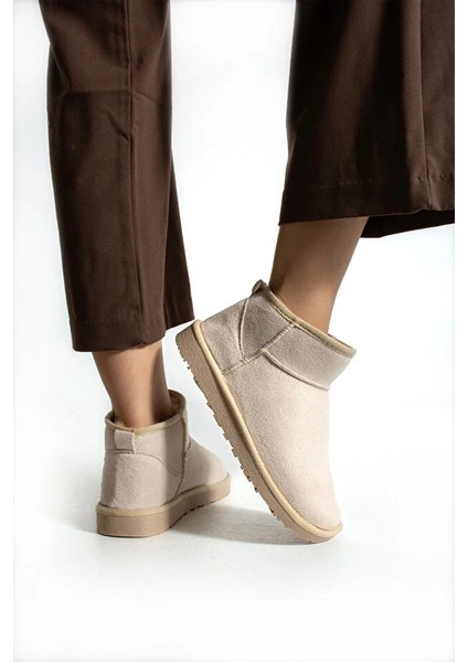 Moscow Mini Taba Süet Yarım Bot Içi Tüylü Düz Taban Kadın Ayakkabı modelleri