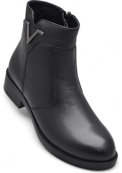 19802 Tam Ortopedik Siyah Hakiki Deri Kadın Bot Fermuarlı Kışlık Deri Kadın Bot