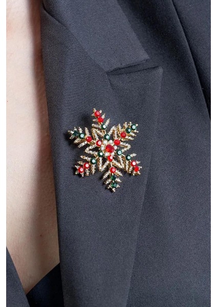 Yılbaşı Renkli Taşlı Kartanesi Yaka Iğnesi Broş modelleri