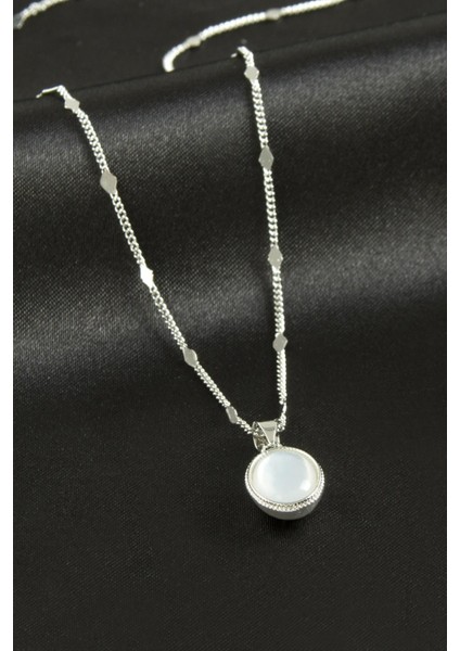 Cam Taş Lüks Çelik Kolye