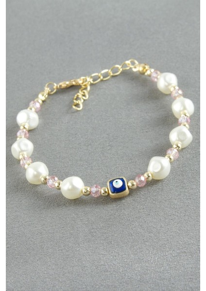 Nazar Dikdörtgen Kristal Inci Bileklik