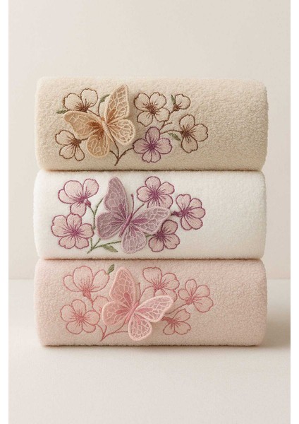 3lü Lüks &AMP;#37;100 Pamuklu Mutfak Havlusu Seti 3D Kelebek Aplikeli 30X50 cm fiyatları