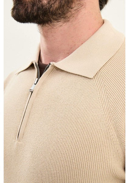 Dokulu Slim Fit Fermuarlı Polo Yaka Erkek Triko Kazak fiyatları