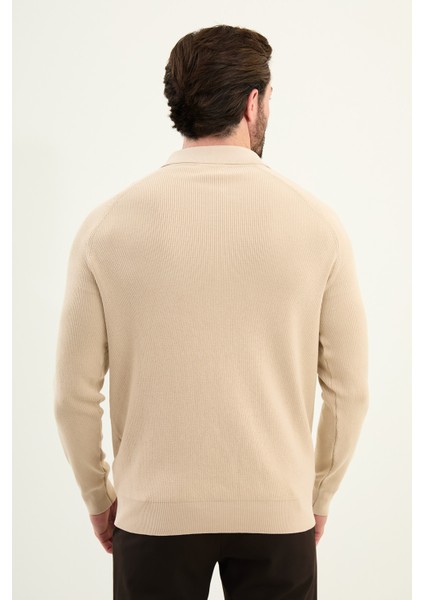 Dokulu Slim Fit Fermuarlı Polo Yaka Erkek Triko Kazak modelleri