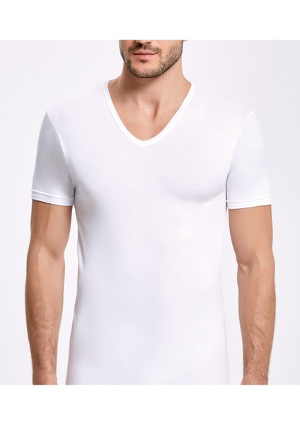 Erkek Giyim 3 Adet Siyah & Lacivert & Beyaz Bambu V Yaka T-Shirt LL.IL16.KE11.001 fiyatları