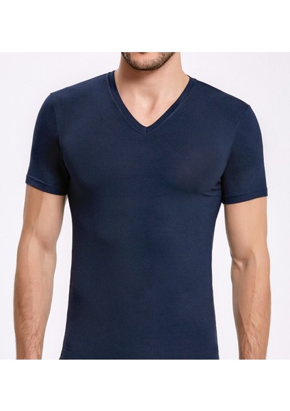 Erkek Giyim 3 Adet Siyah & Lacivert & Beyaz Bambu V Yaka T-Shirt LL.IL16.KE11.001 modelleri