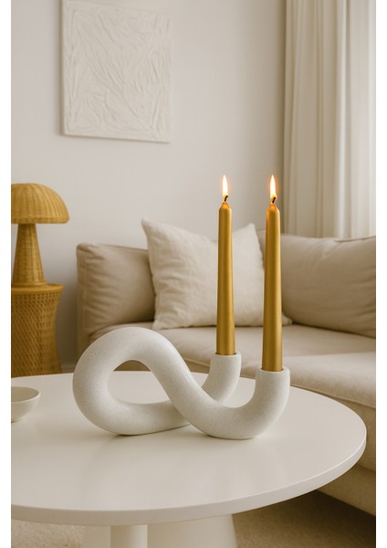 Ikili Modern Dekoratif Şamdan / Mumluk - Boho Tarzı Mermer Desenli Plastik Mumluk