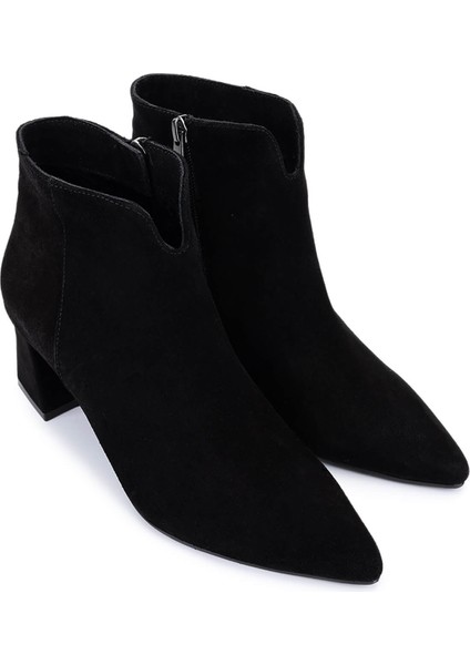 Kadın Hakiki Deri Siyah Süet Topuklu Bot 1074 2281 Bn Bot SK25-26 Sıyah Yarma Suet fiyatları
