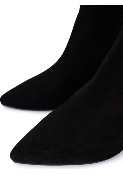 Kadın Hakiki Deri Siyah Süet Topuklu Bot 1074 2281 Bn Bot SK25-26 Sıyah Yarma Suet modelleri