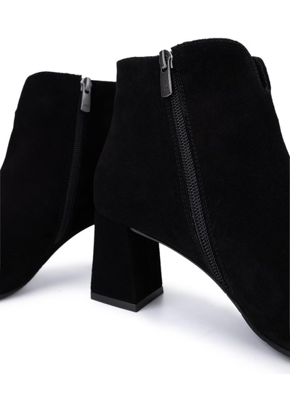 Kadın Hakiki Deri Siyah Süet Topuklu Bot 1074 2281 Bn Bot SK25-26 Sıyah Yarma Suet indirimleri