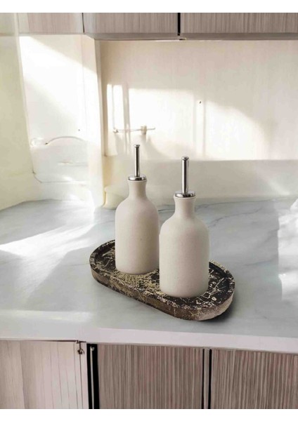 Siyah Taştozu Gümüş Damar Desenli Yağdanlık Altlığı – Mermer Dokulu Şık Sunum Tabağı 17.5 x 9 cm