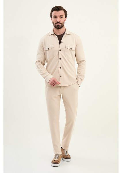 Çizgli Slim Fit Gömlek Yaka Çıtçıtlı Mont Ipli Pantolon Takım modelleri