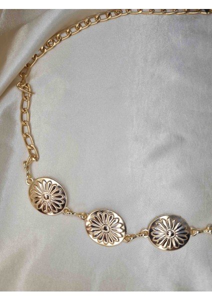 Gold Çiçek Desenli Bel Zinciri – Ayarlanabilir Metal Kemer Aksesuar fırsatları