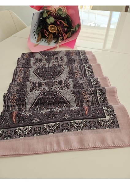 Etnik Desenli Pudra ve Gri Tonlarında Soft Şal fiyatları