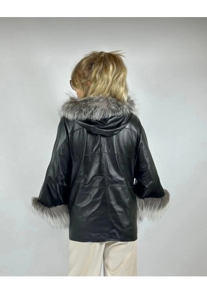 Çift Taraflı Giyilebilir Kadın Deri Mont Sila Model