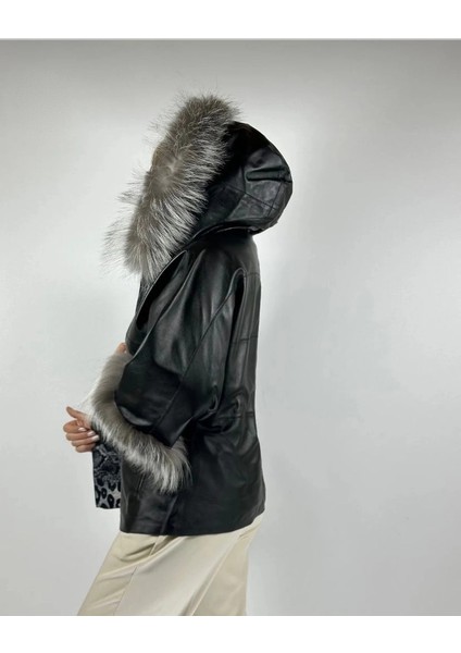 Çift Taraflı Giyilebilir Kadın Deri Mont Sila Model