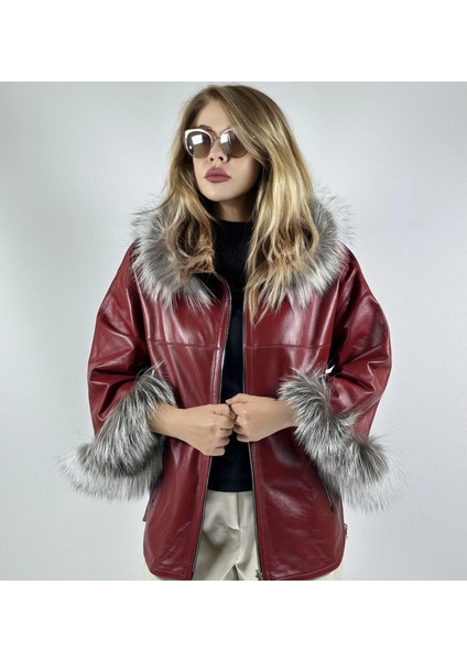 Çift Taraflı Giyilebilir Kadın Deri Mont Sila Model