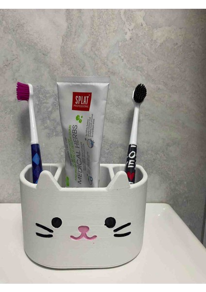 Hello Kitty Tarzı Kedi Figürlü Diş Fırçalığı ve Macunluk | Sevimli 3D Baskı Banyo Düzenleyici Organizer modelleri