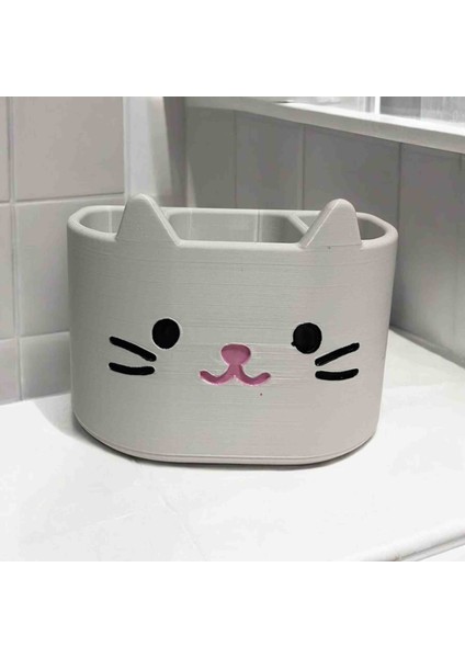 Hello Kitty Tarzı Kedi Figürlü Diş Fırçalığı ve Macunluk | Sevimli 3D Baskı Banyo Düzenleyici Organizer fırsatları