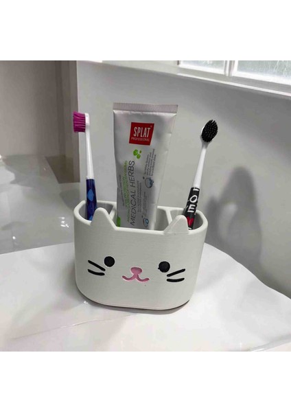 Hello Kitty Tarzı Kedi Figürlü Diş Fırçalığı ve Macunluk | Sevimli 3D Baskı Banyo Düzenleyici Organizer indirimleri