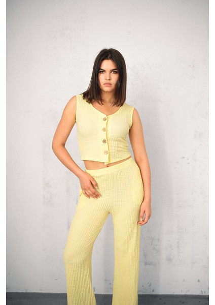 Kadın Gofre Takım Yelekli - Yelek ve Pantolon - Yazlık Takım fırsatları