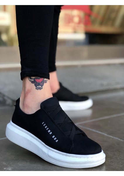 Kalın Yüksek Taban Çapraz Bant Siyah Erkek Ayakkabı Sneaker Spor Ayakkabı
