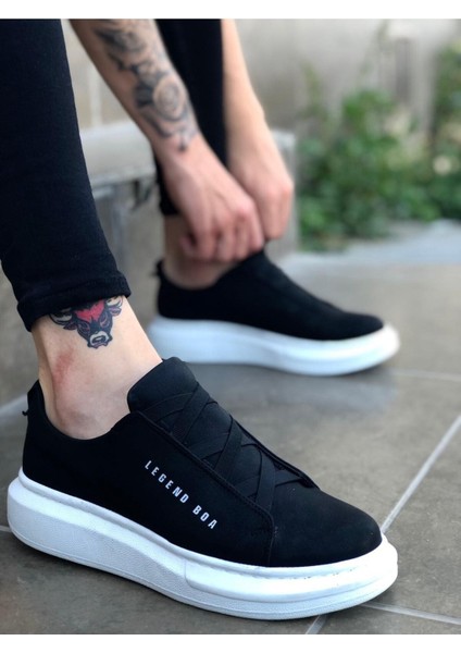 Kalın Yüksek Taban Çapraz Bant Siyah Erkek Ayakkabı Sneaker Spor Ayakkabı modelleri