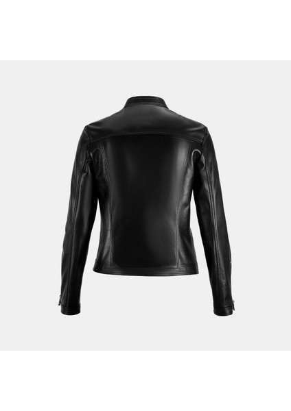 Kadın Siyah Perfore Detaylı Deri Ceket modelleri