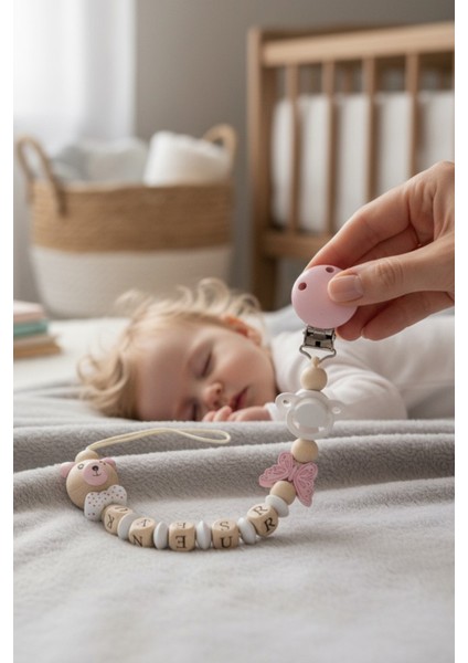 Fitifitibebe Doğal Ahşap Emzik Zinciri - Isme Özel Emzik Askısı Ahşap Emzik Zinciri Emzik Tutucu fiyatları