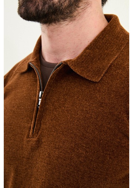 Düz Slim Fit Fermuarlı Polo Yaka Şönil Kumaş Erkek Triko fiyatları