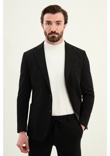 Dokulu Slim Fit Mono Yaka Torca Cep Beli Lastikli Ipli Erkek Takım Elbise