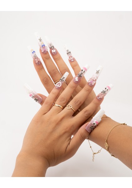 10'lu Beyaz Extra Extra Extra TT1438 Tekrar Kullanılabilir El Yapımı Protez Takma Tırnak - Beyaz-M fiyatları