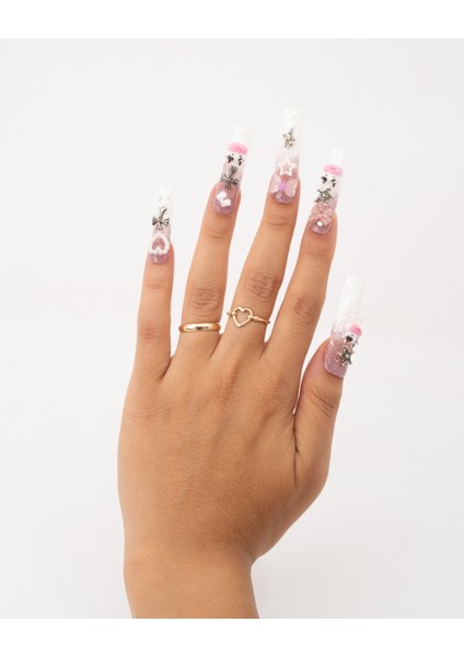 10'lu Beyaz Extra Extra Extra TT1438 Tekrar Kullanılabilir El Yapımı Protez Takma Tırnak - Beyaz-M modelleri