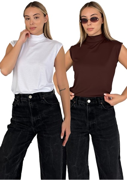 Kadın Sıfır Kol Boğazlı Body 2'li Set