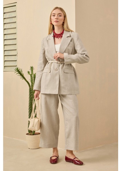 Midi Keten Pantolon Sedef