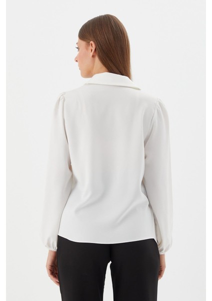 Yanı Bağlamalı Saten Bluz Ekru indirimleri