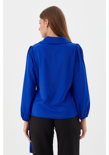 Yanı Bağlamalı Saten Bluz Saks indirimleri