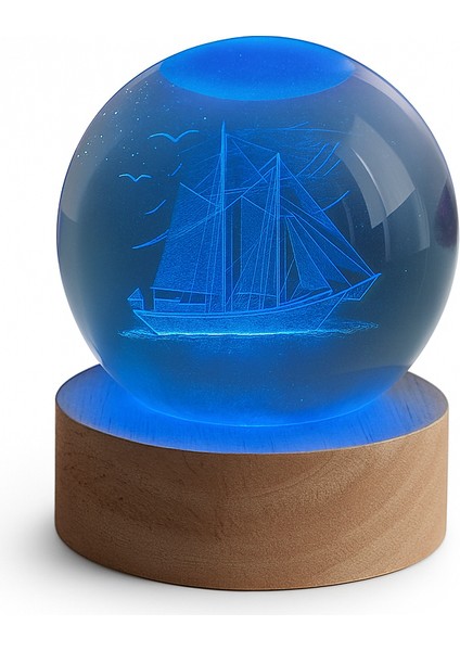 Gemi Figürlü LED Işıklı USB Bağlantılı Renk Değiştiren 3D Cam Küre Gece Lambası fırsatları
