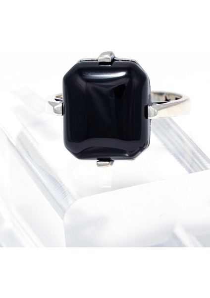 Doğal Siyah Oniks Taşlı 925 Ayar Gümüş Erkek Yüzük – Zarif Tasarım