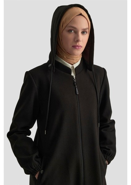 Kapüşonlu Kaşe Kaban 25KD2503 Siyah fırsatları