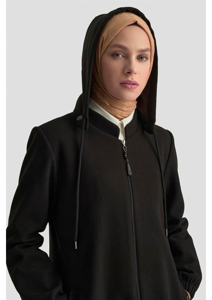 Kapüşonlu Kaşe Kaban 25KD2503 Siyah indirimleri