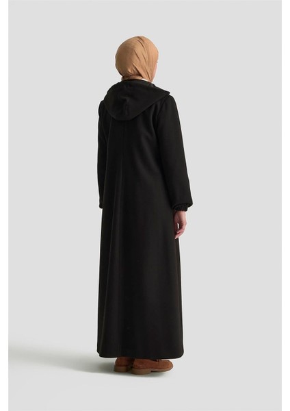 Kapüşonlu Kaşe Kaban 25KD2503 Siyah