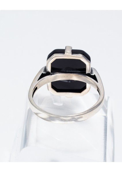 Doğal Siyah Oniks Taşlı 925 Ayar Gümüş Erkek Yüzük – Zarif Tasarım